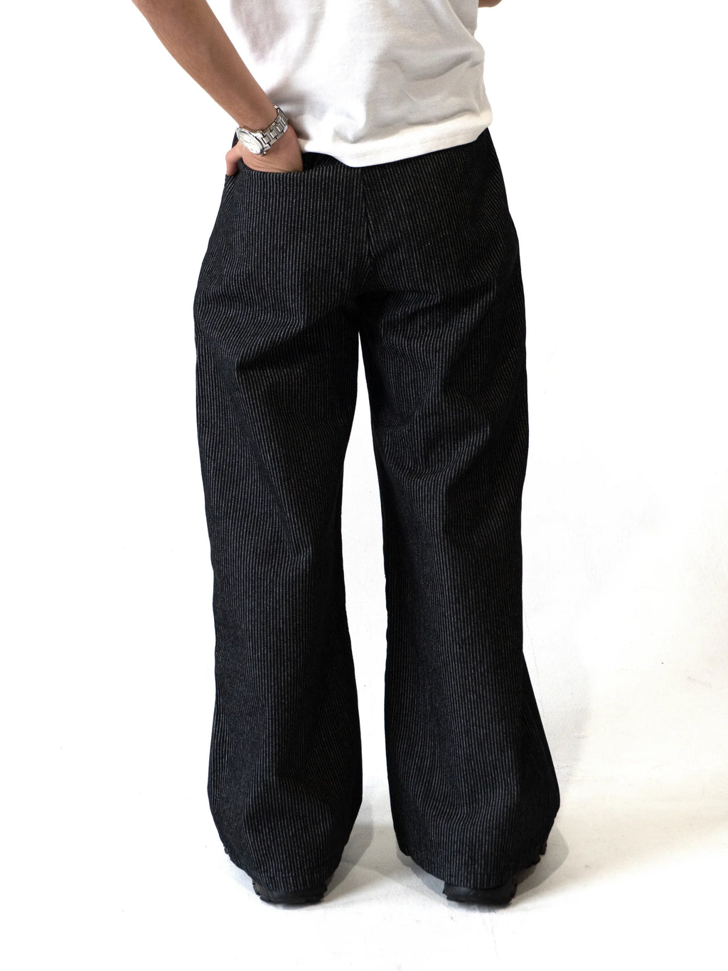 Straight Loose Fit Striped Raw Denim Pants