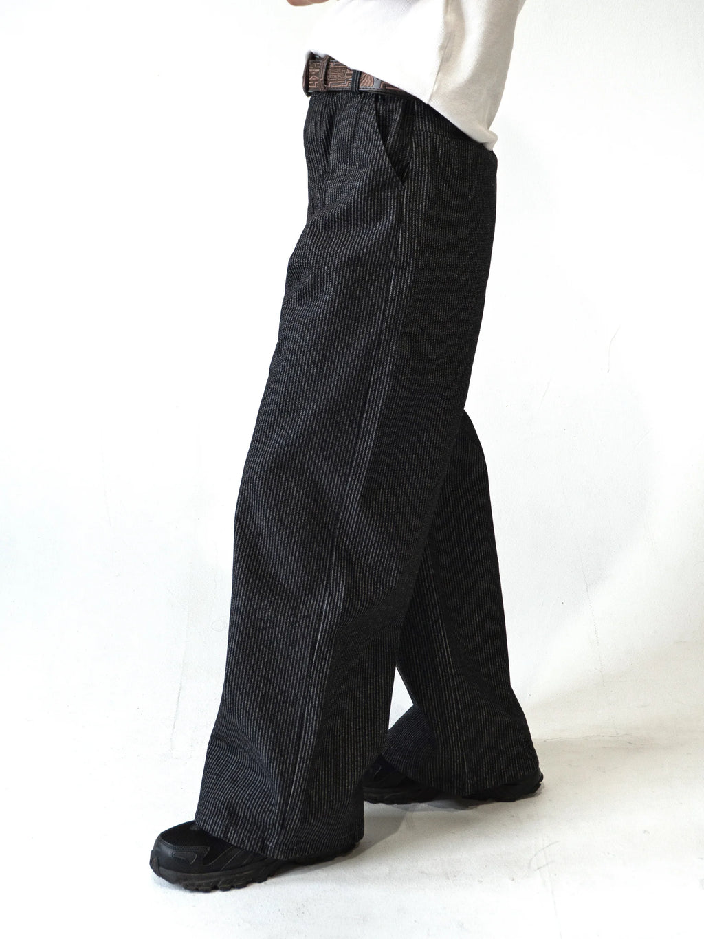 Straight Loose Fit Striped Raw Denim Pants