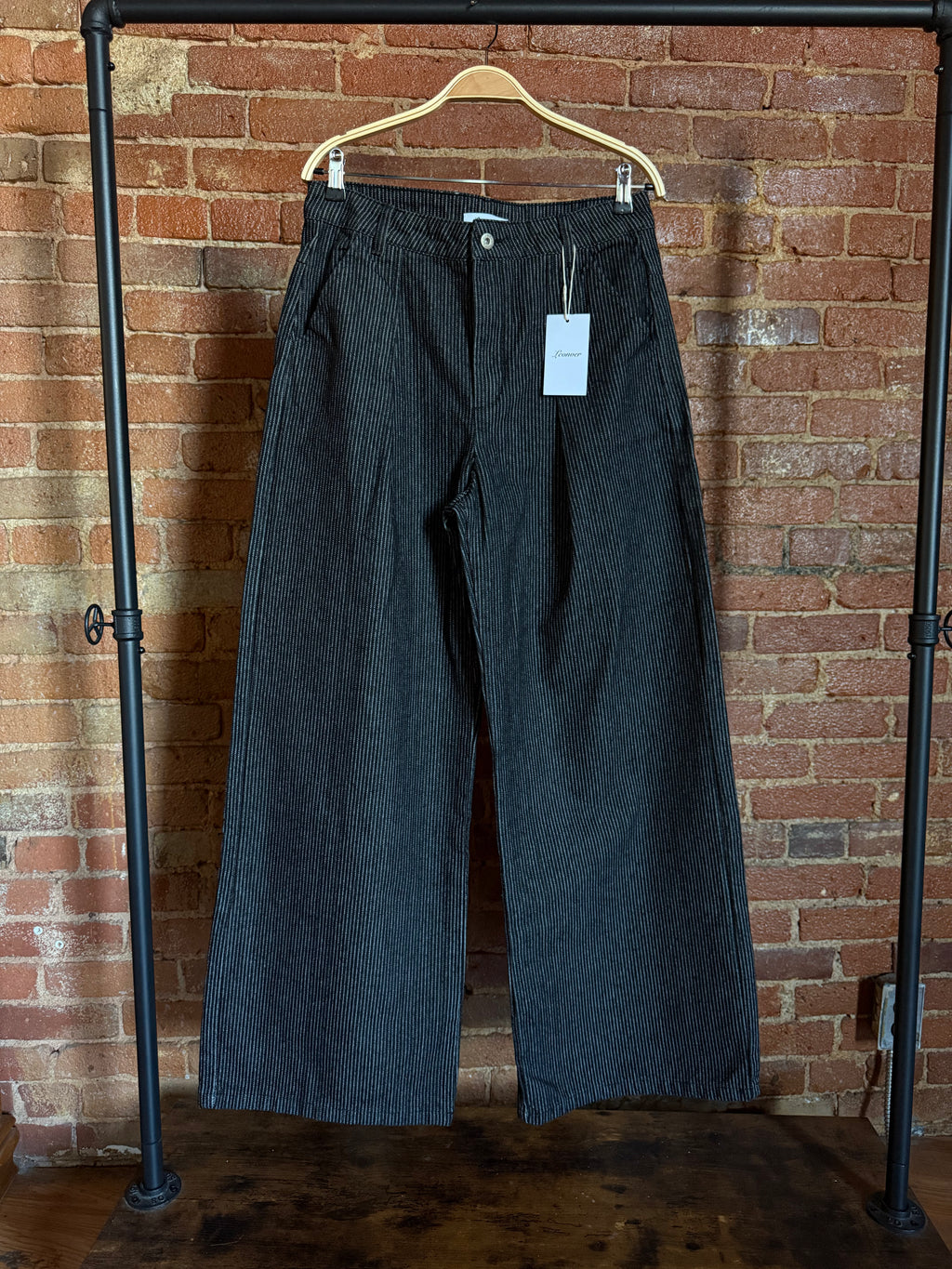 Straight Loose Fit Striped Raw Denim Pants