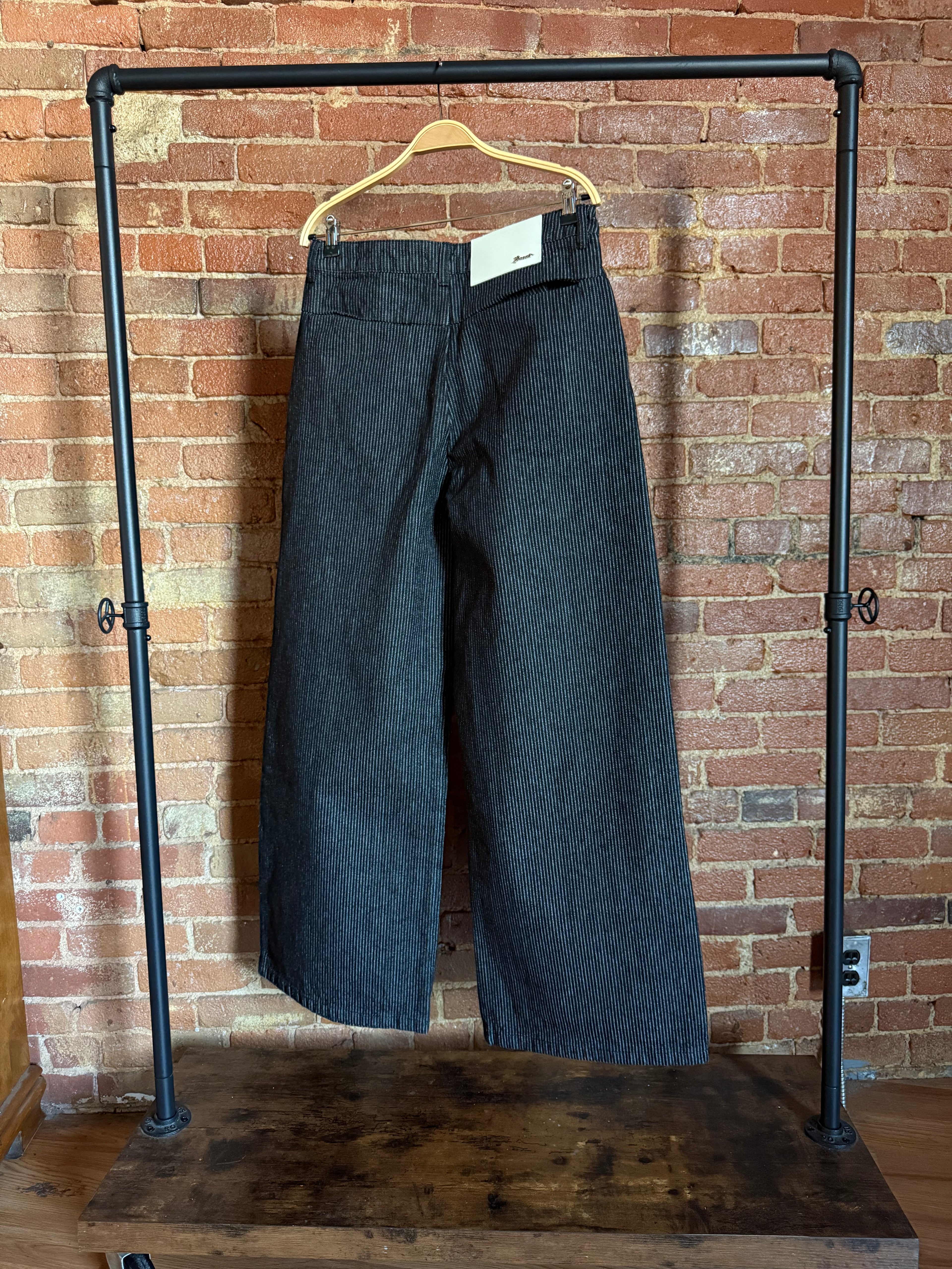 Straight Loose Fit Striped Raw Denim Pants